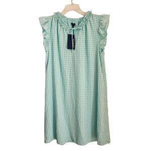 Biltmore Nightgown Womens Medium Aqua Checks Neckline w/ Net Flowers Lined